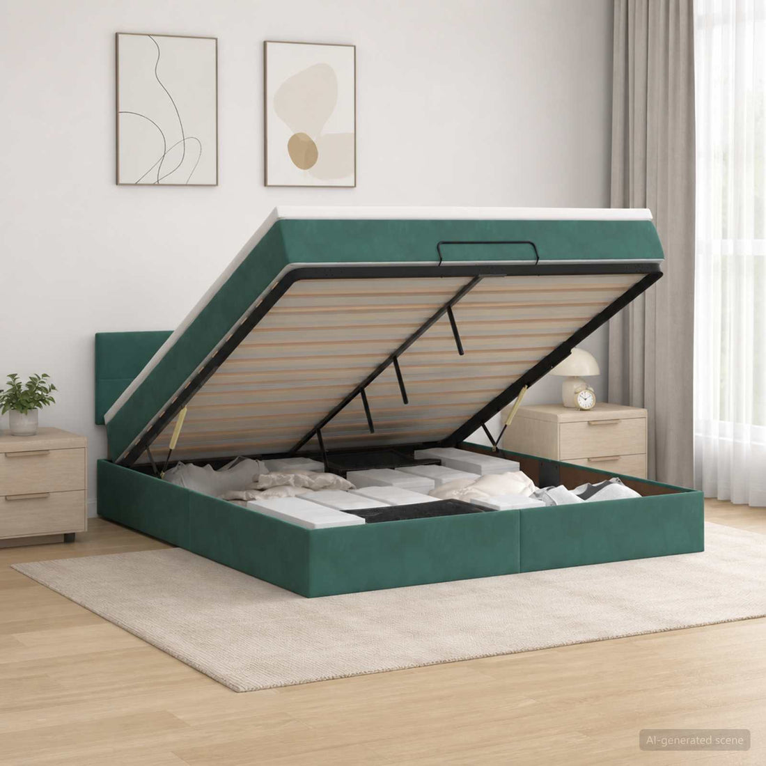 vidaXL Cama otomana con colchón Verde oscuro 160 x 200 cm Terciopelo