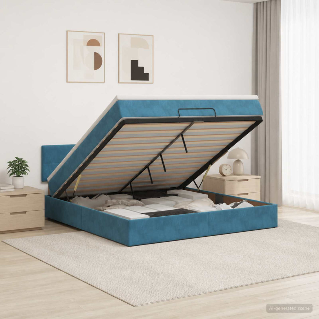 vidaXL Cama otomana con colchón Azul Oscuro 180 x 200 cm Terciopelo