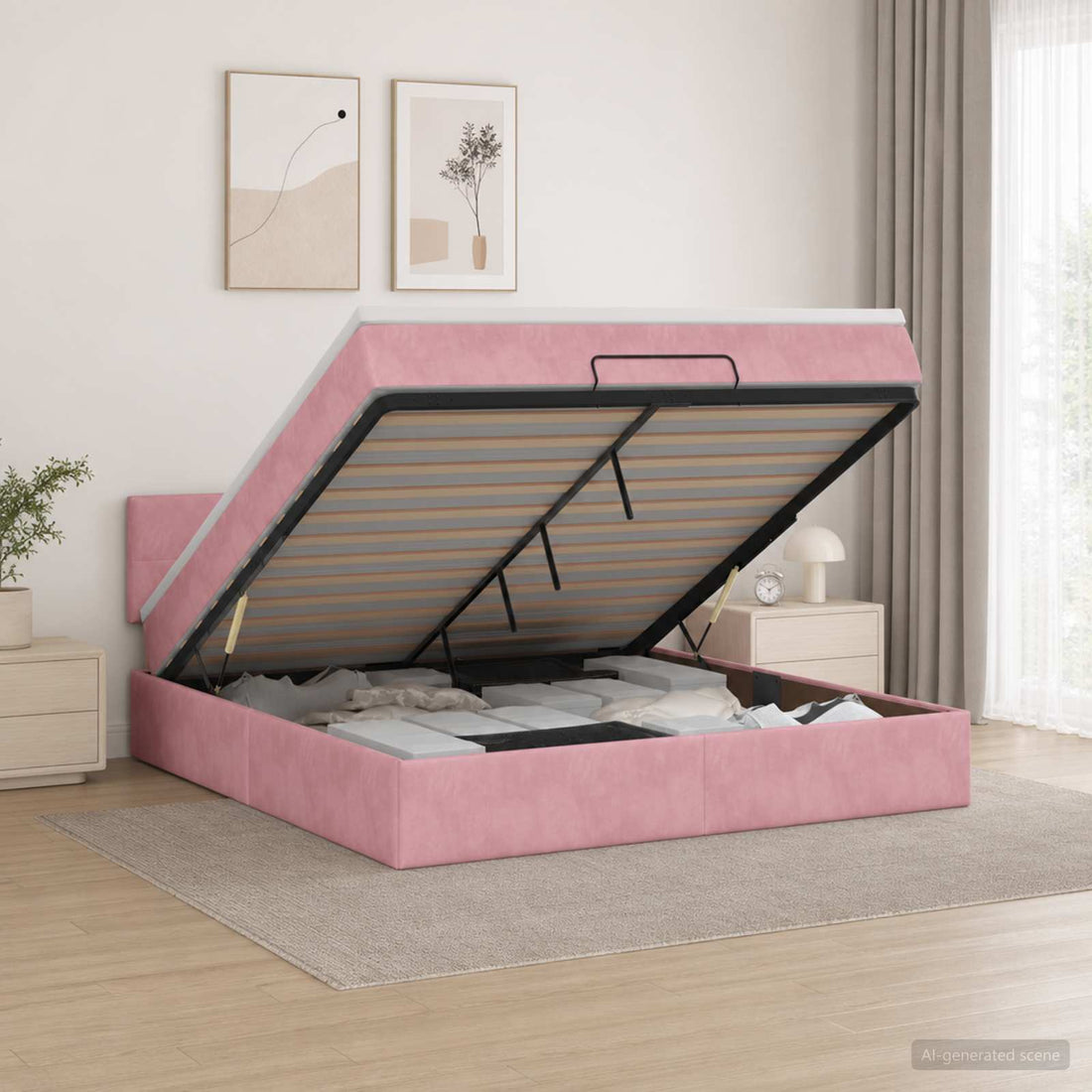vidaXL Cama otomana con colchón Rosa 180 x 200 cm Terciopelo