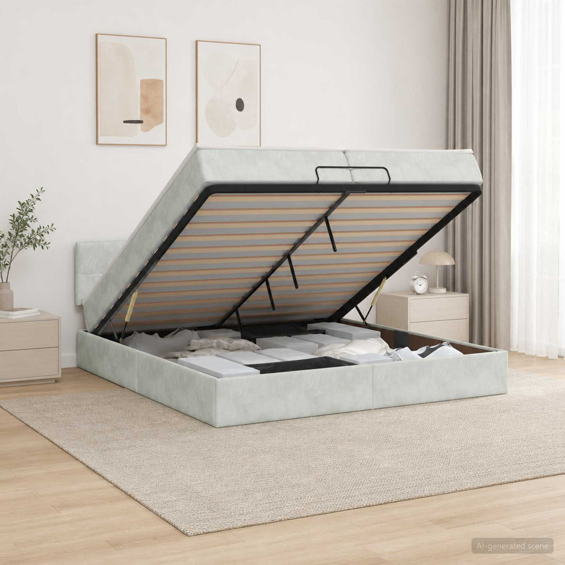 vidaXL Cama tipo otomana con colchón y LED Gris Claro 200 x 200 cm