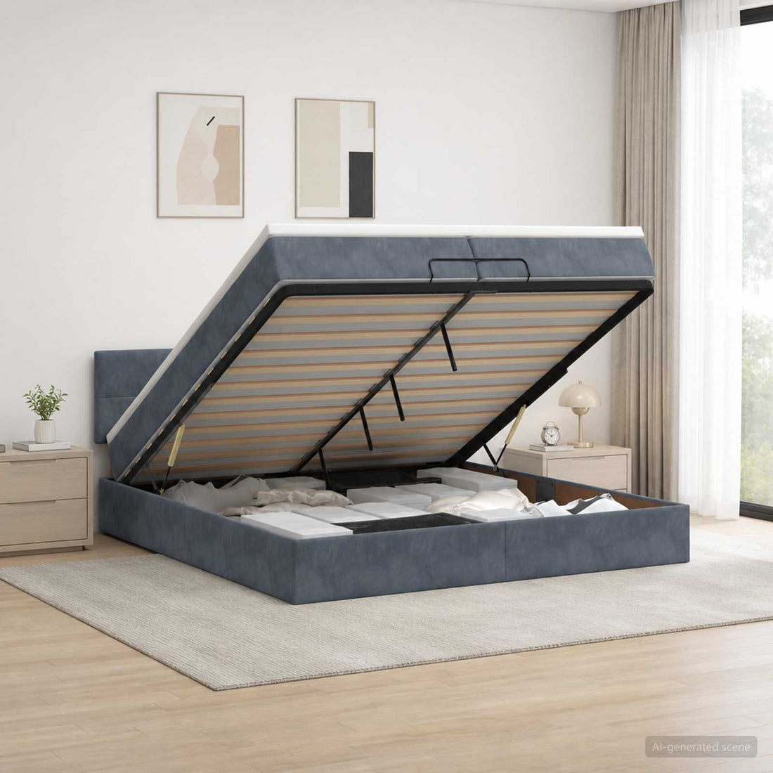 vidaXL Cama otomana con colchón Gris oscuro 200 x 200 cm Terciopelo