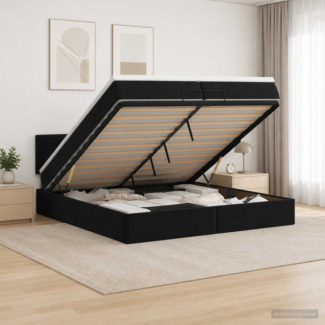 vidaXL Cama otomana con colchón Negro 200 x 200 cm Terciopelo
