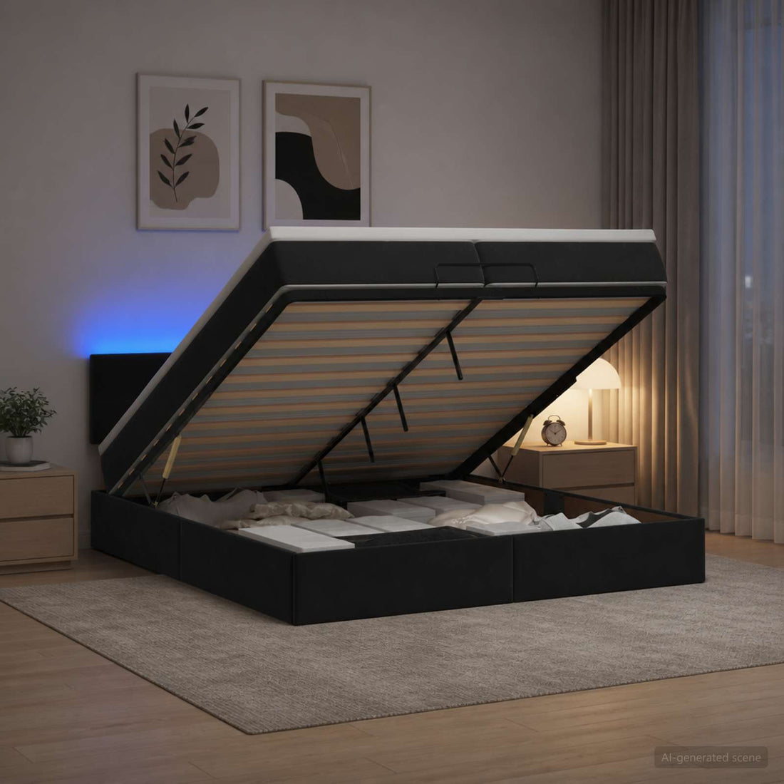 vidaXL Cama tipo otomana con colchón y LED Negro 200 x 200 cm