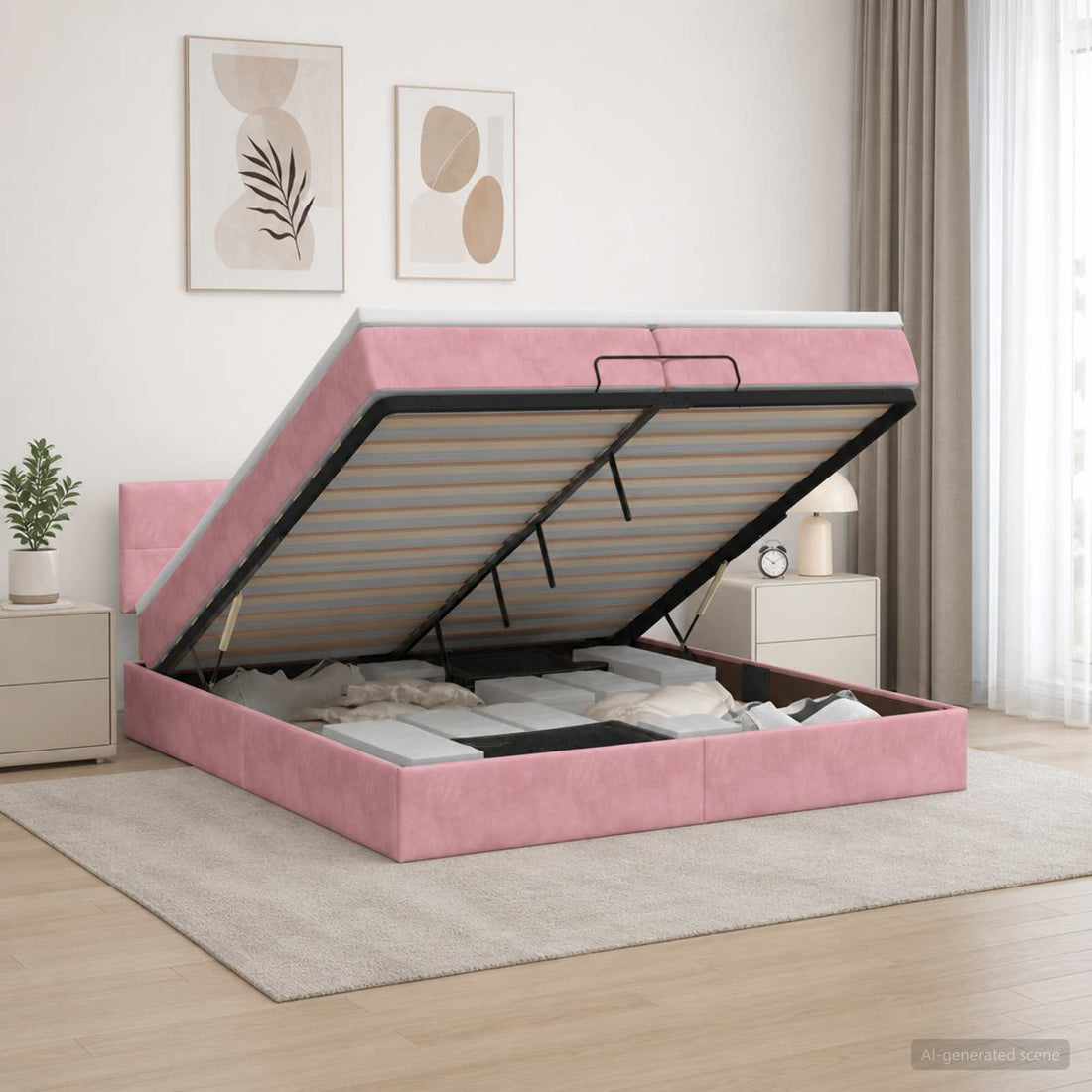 vidaXL Cama otomana con colchón Rosa 200 x 200 cm Terciopelo