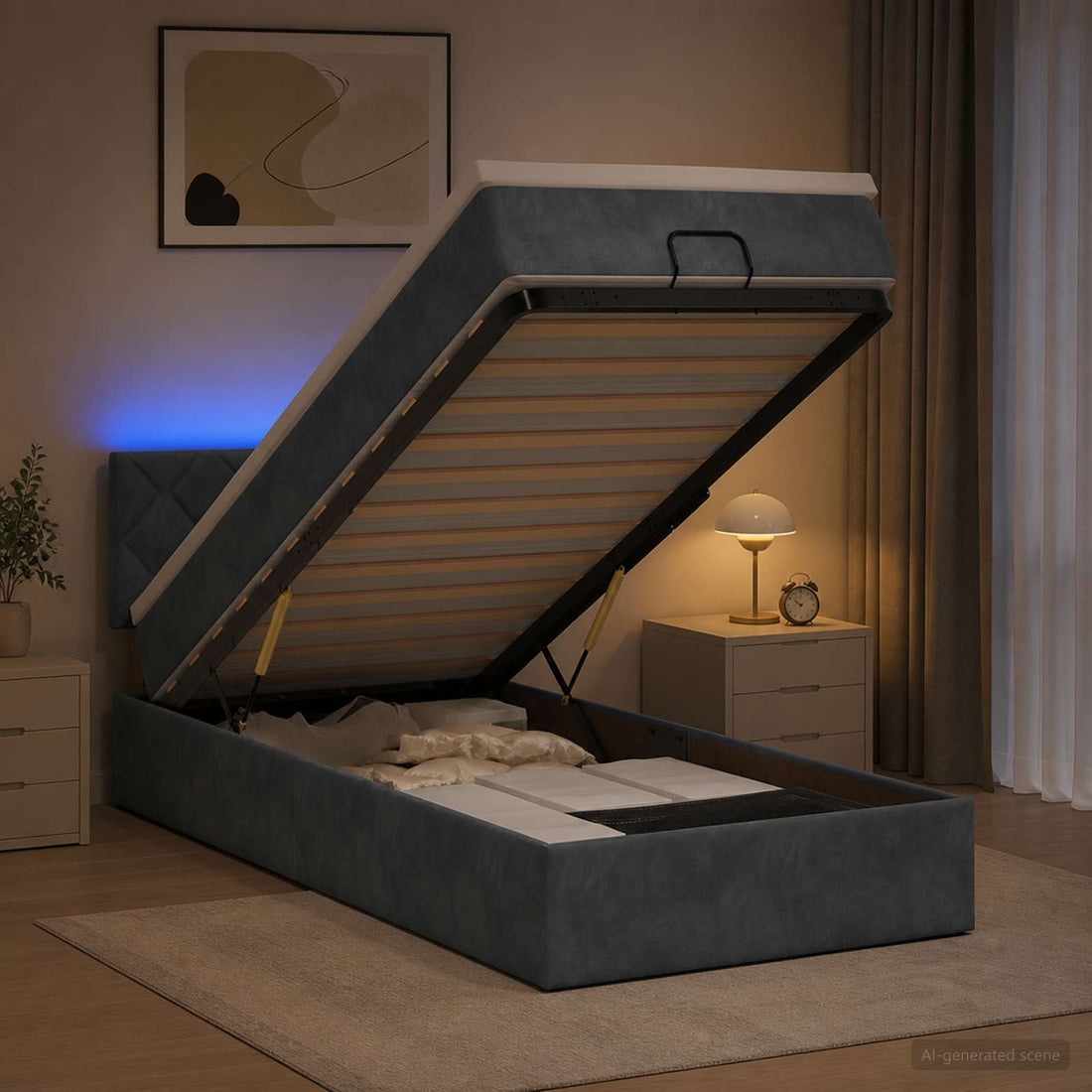 vidaXL Cama tipo otomana con colchón y LED Gris oscuro 100 x 200 cm