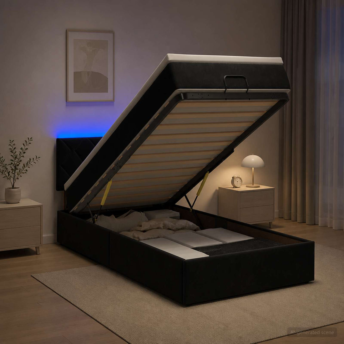 vidaXL Cama tipo otomana con colchón y LED Negro 80 x 200 cm