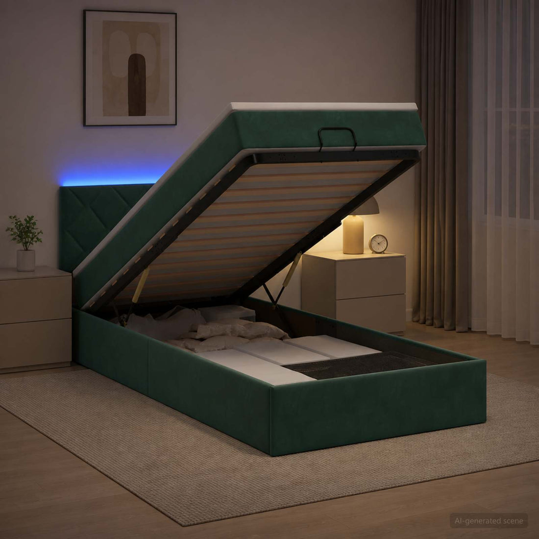 vidaXL Cama tipo otomana con colchón y LED Verde oscuro 80 x 200 cm