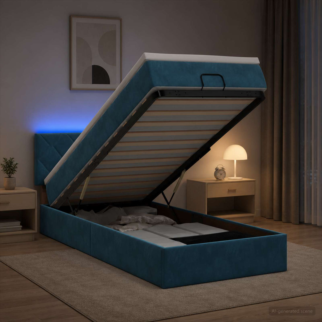 vidaXL Cama tipo otomana con colchón y LED Azul oscuro 80 x 200 cm