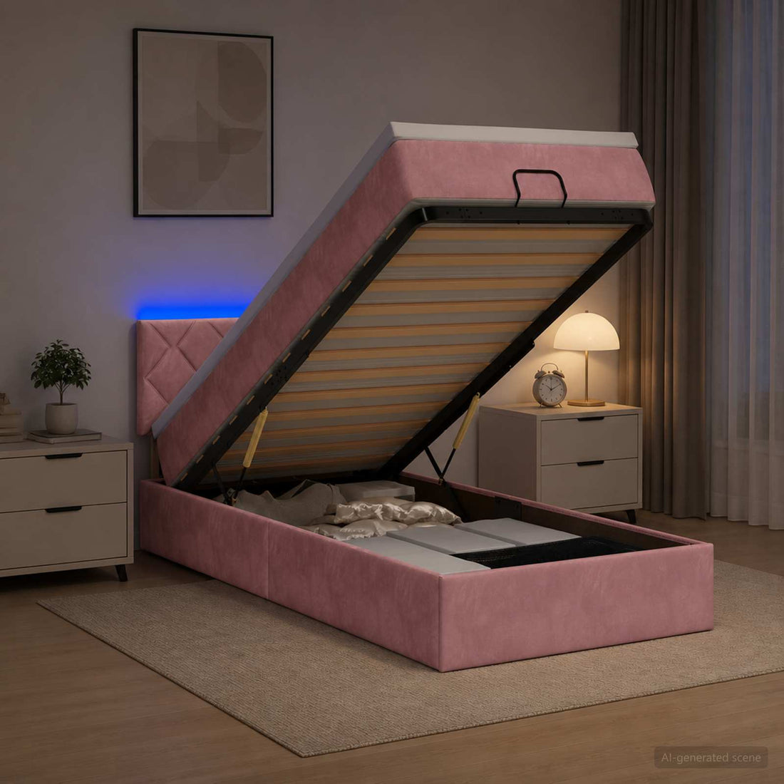 vidaXL Cama tipo otomana con colchón y LED Rosa 80 x 200 cm
