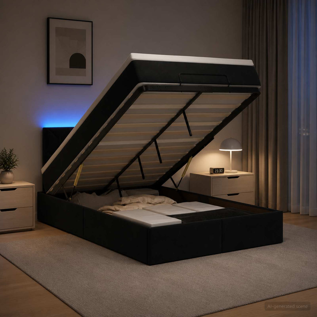 vidaXL Cama tipo otomana con colchón y LED Negro 120 x 190 cm