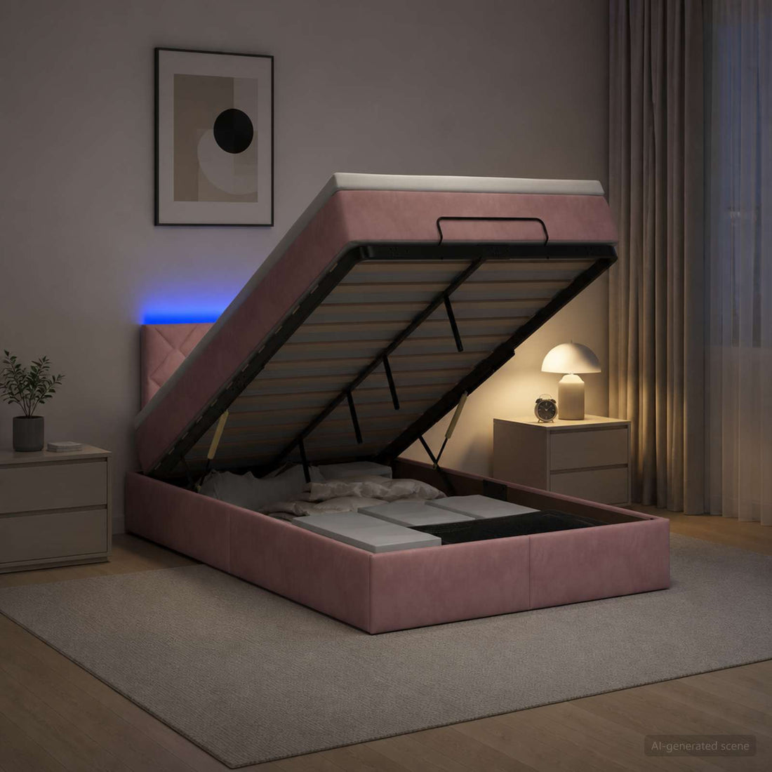 vidaXL Cama tipo otomana con colchón y LED Rosa 120 x 200 cm