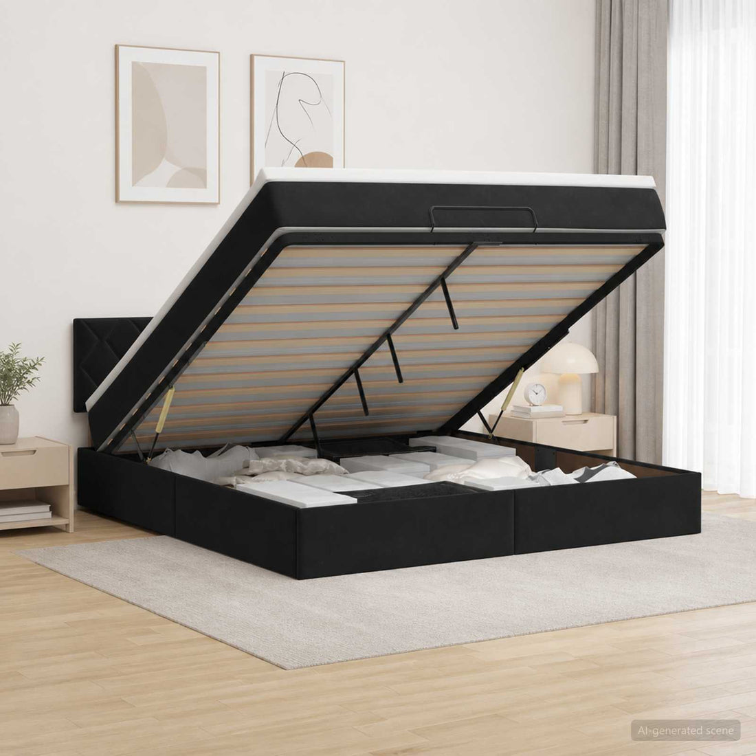 vidaXL Cama tipo otomana con colchón y LED Negro 180 x 200 cm