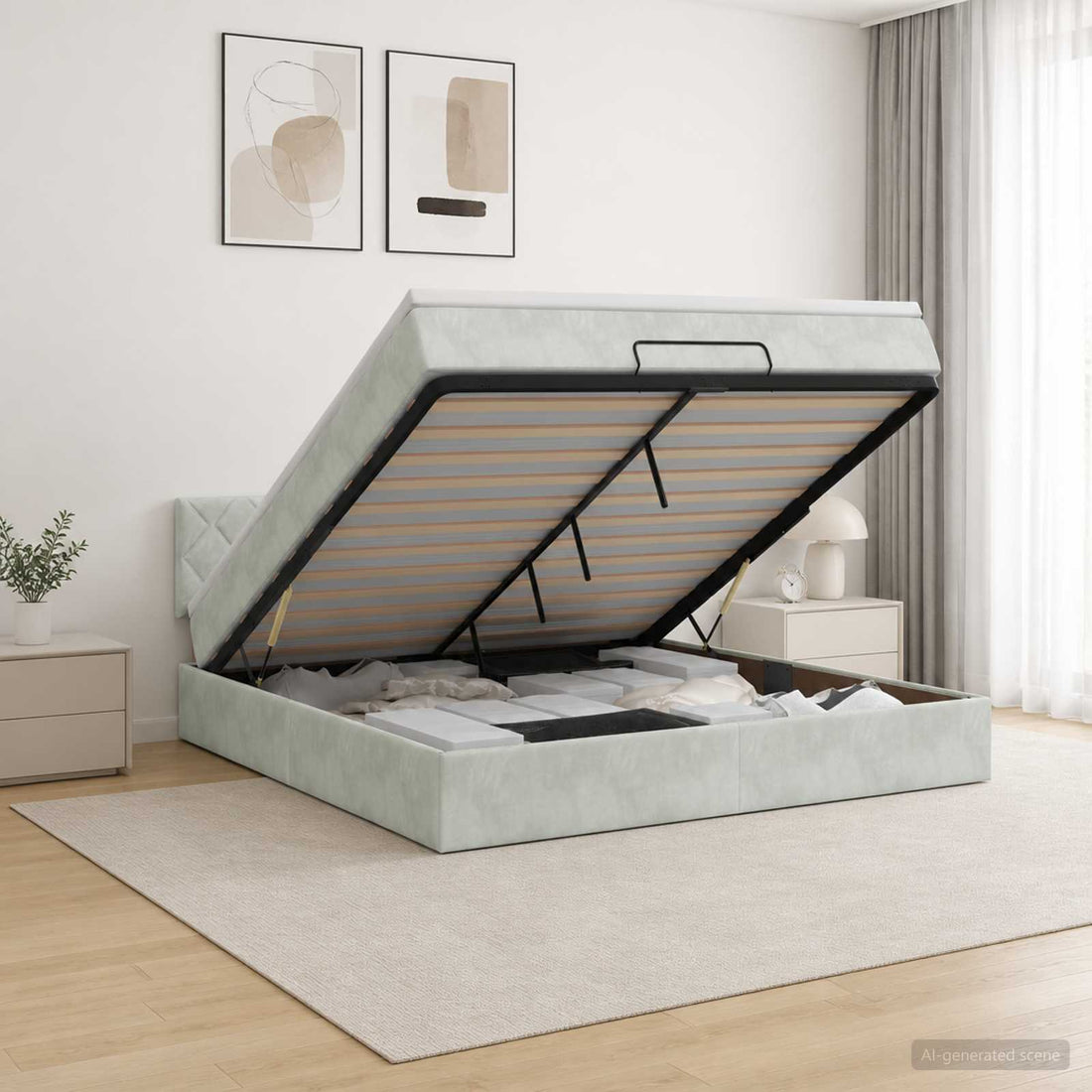 vidaXL Cama otomana con colchón Gris Claro 160 x 200 cm Terciopelo