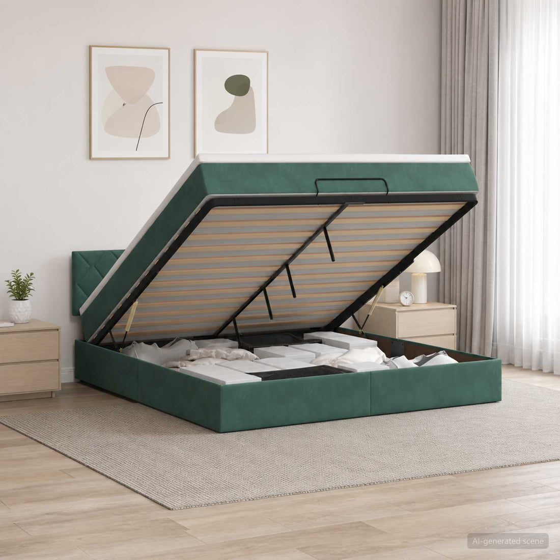 vidaXL Cama otomana con colchón Verde oscuro 180 x 200 cm Terciopelo