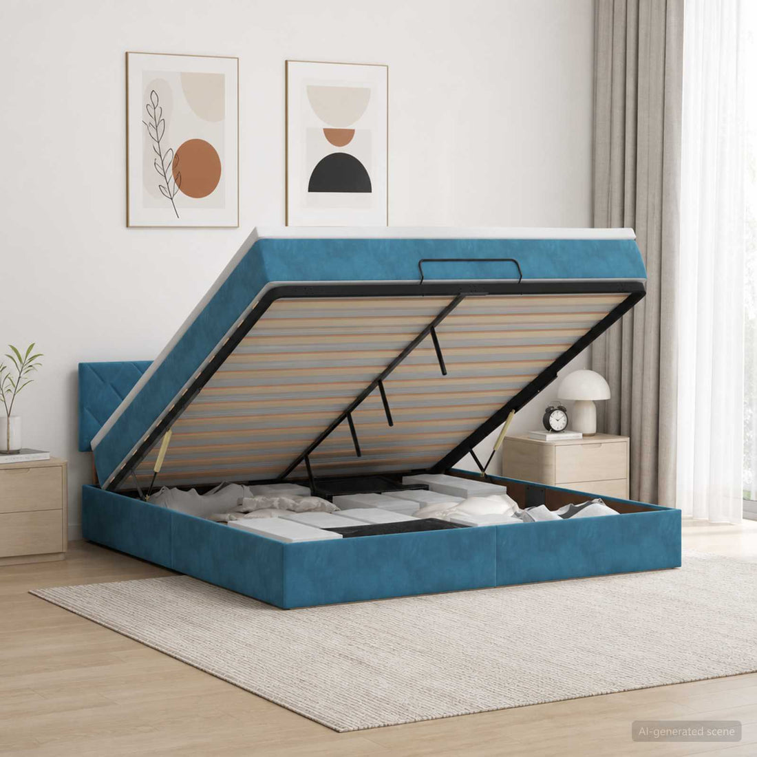vidaXL Cama tipo otomana con colchón y LED Azul oscuro 140 x 200 cm