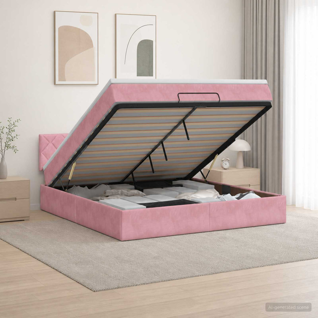 vidaXL Cama otomana con colchón Rosa 140 x 190 cm Terciopelo