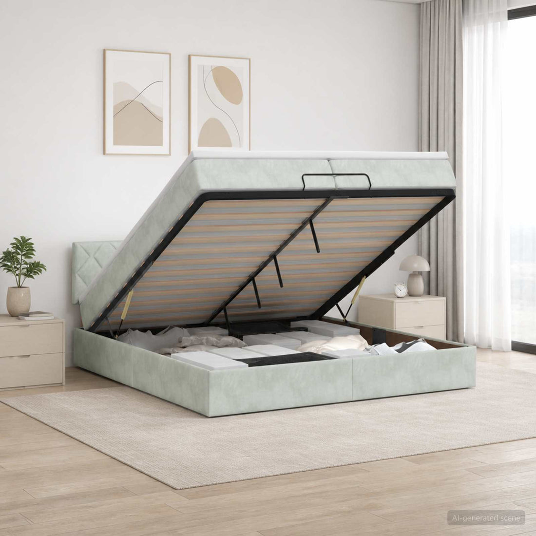 vidaXL Cama otomana con colchón Gris Claro 200 x 200 cm Terciopelo