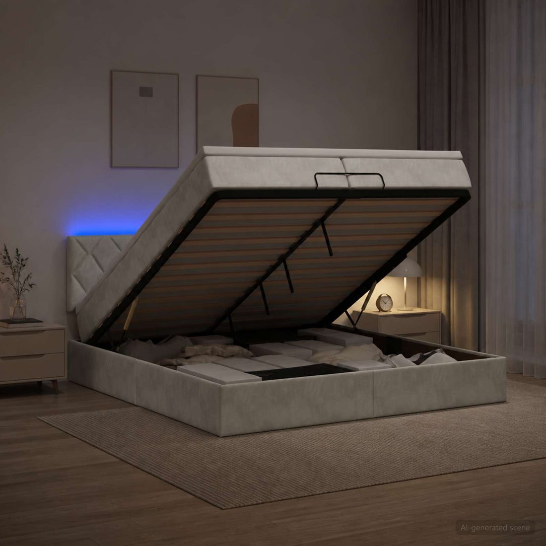 vidaXL Cama tipo otomana con colchón y LED Gris Claro 200 x 200 cm