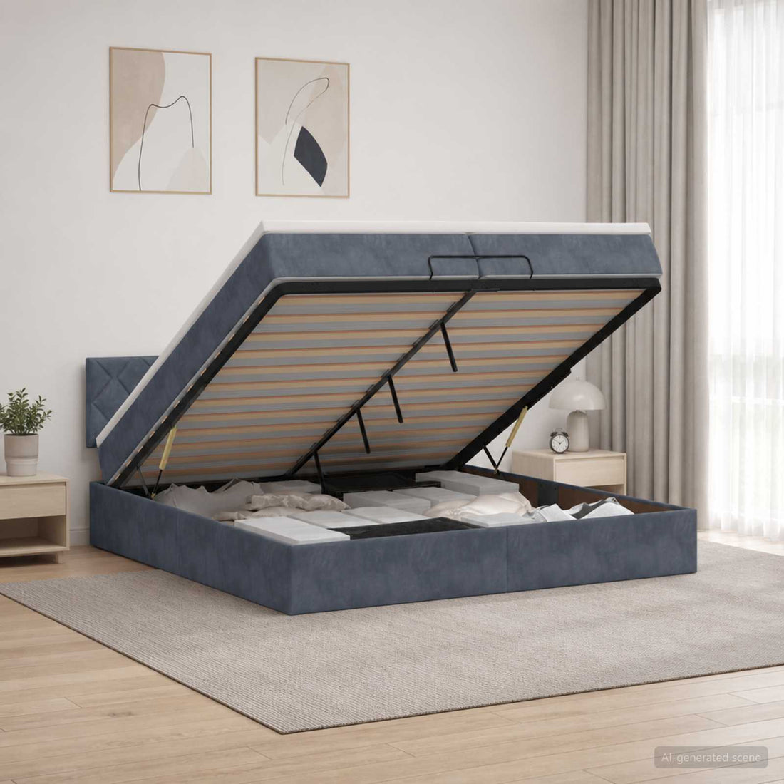 vidaXL Cama otomana con colchón Gris oscuro 200 x 200 cm Terciopelo