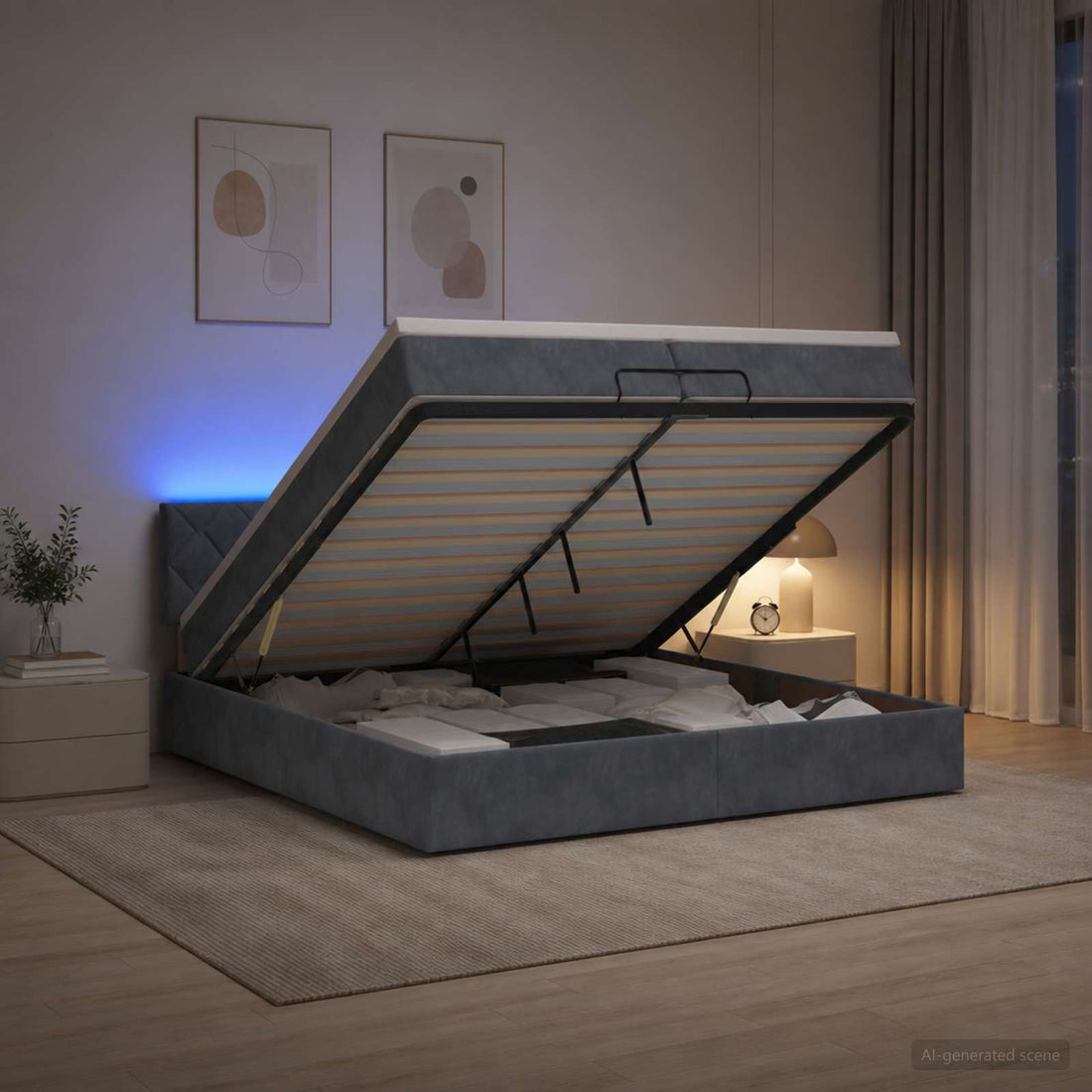 vidaXL Cama tipo otomana con colchón y LED Gris oscuro 200 x 200 cm