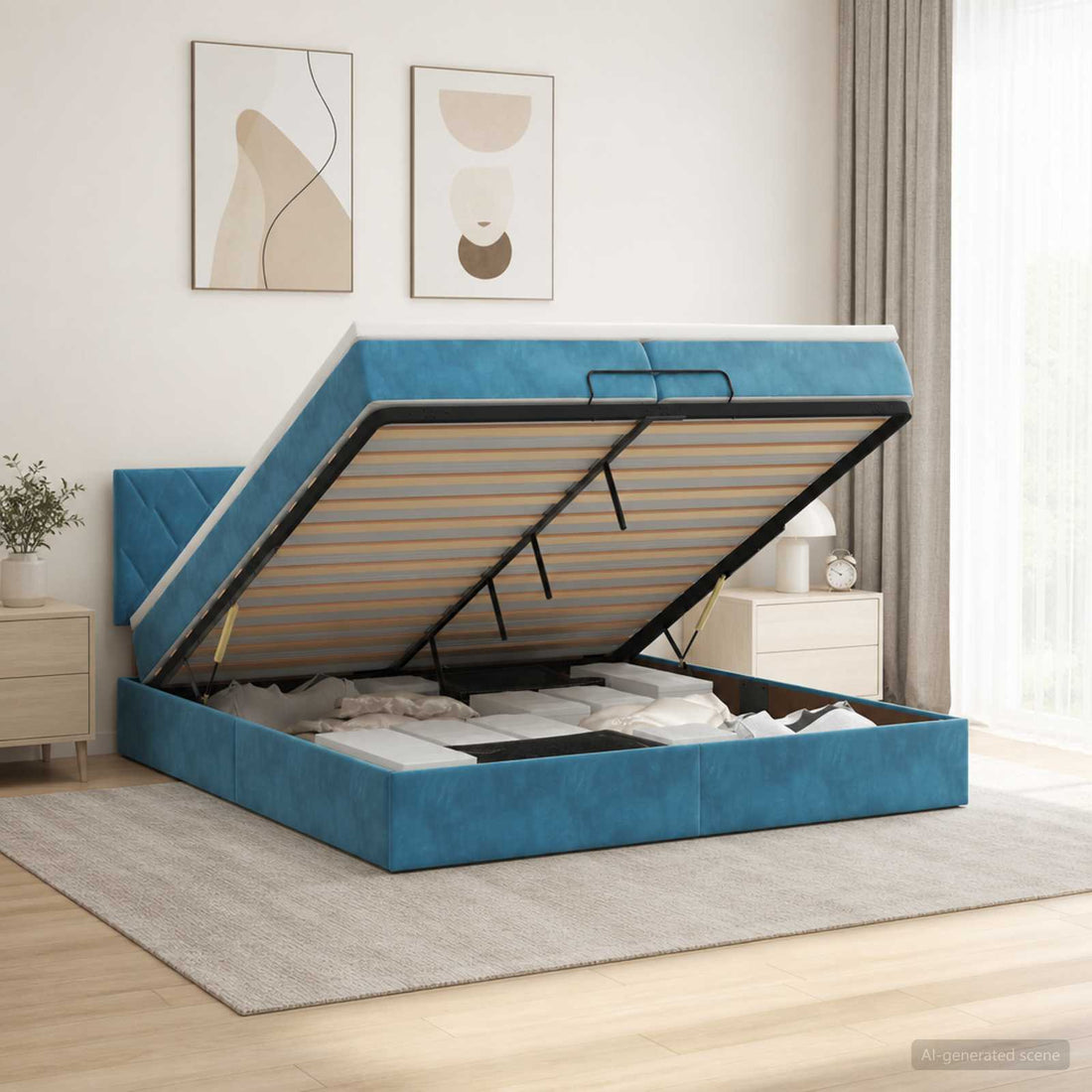vidaXL Cama otomana con colchón Azul Oscuro 200 x 200 cm Terciopelo