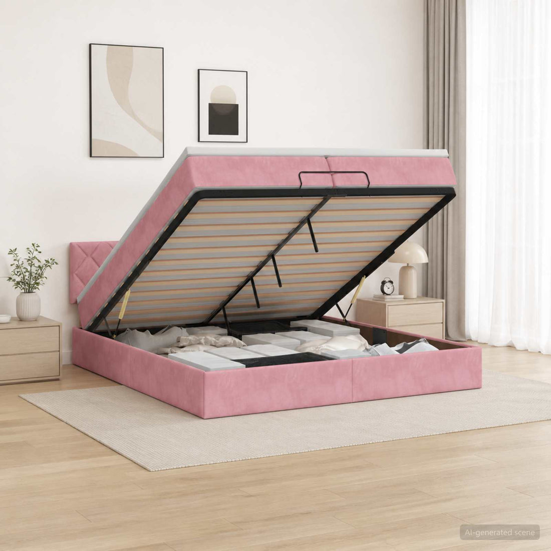 vidaXL Cama tipo otomana con colchón y LED Rosa 200 x 200 cm