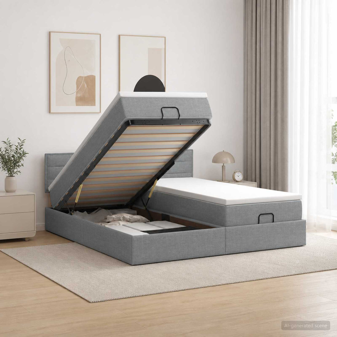 vidaXL Cama otomana con colchón con cabecera 2 uds. Gris Claro Tela
