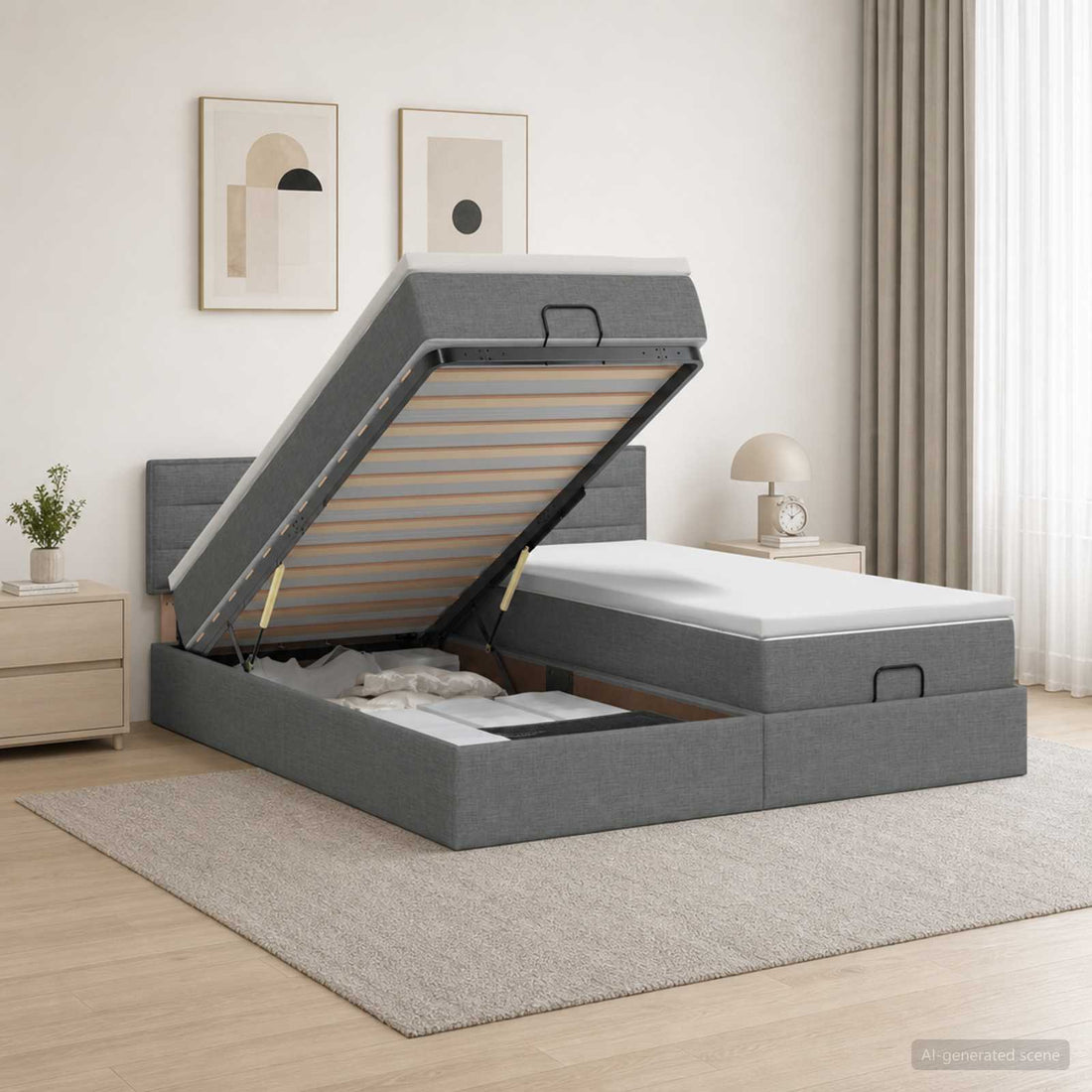 vidaXL Cama otomana con colchón con cabecera 2 uds. Gris oscuro Tela