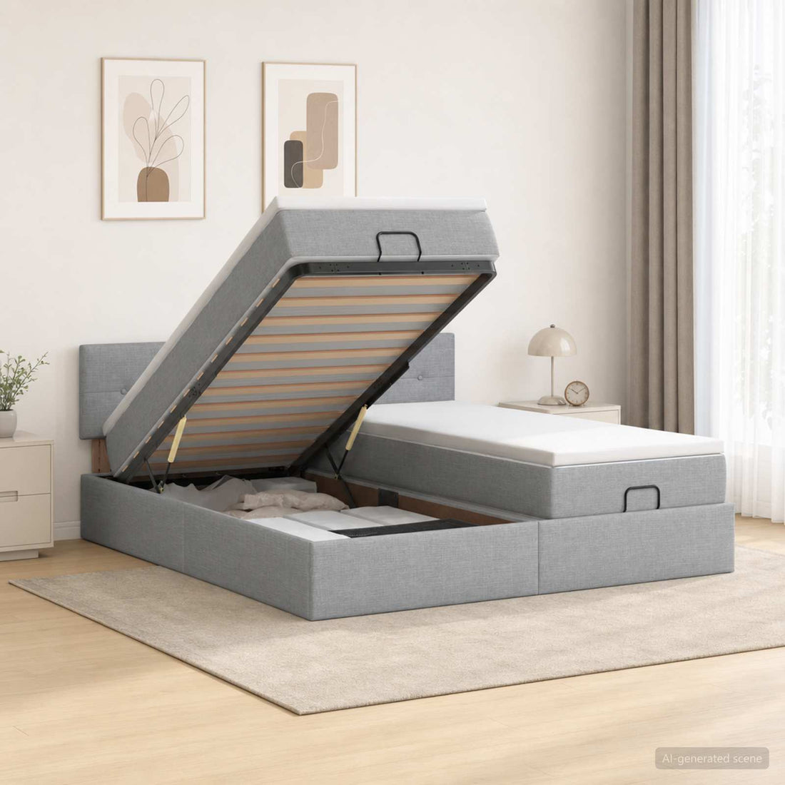 vidaXL Cama otomana con colchón con cabecera 2 uds. Gris Claro Tela