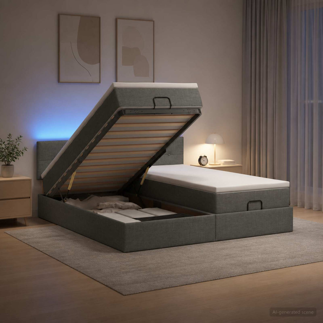 vidaXL Cama tipo otomana con colchón y LED Gris oscuro 160 x 200 cm