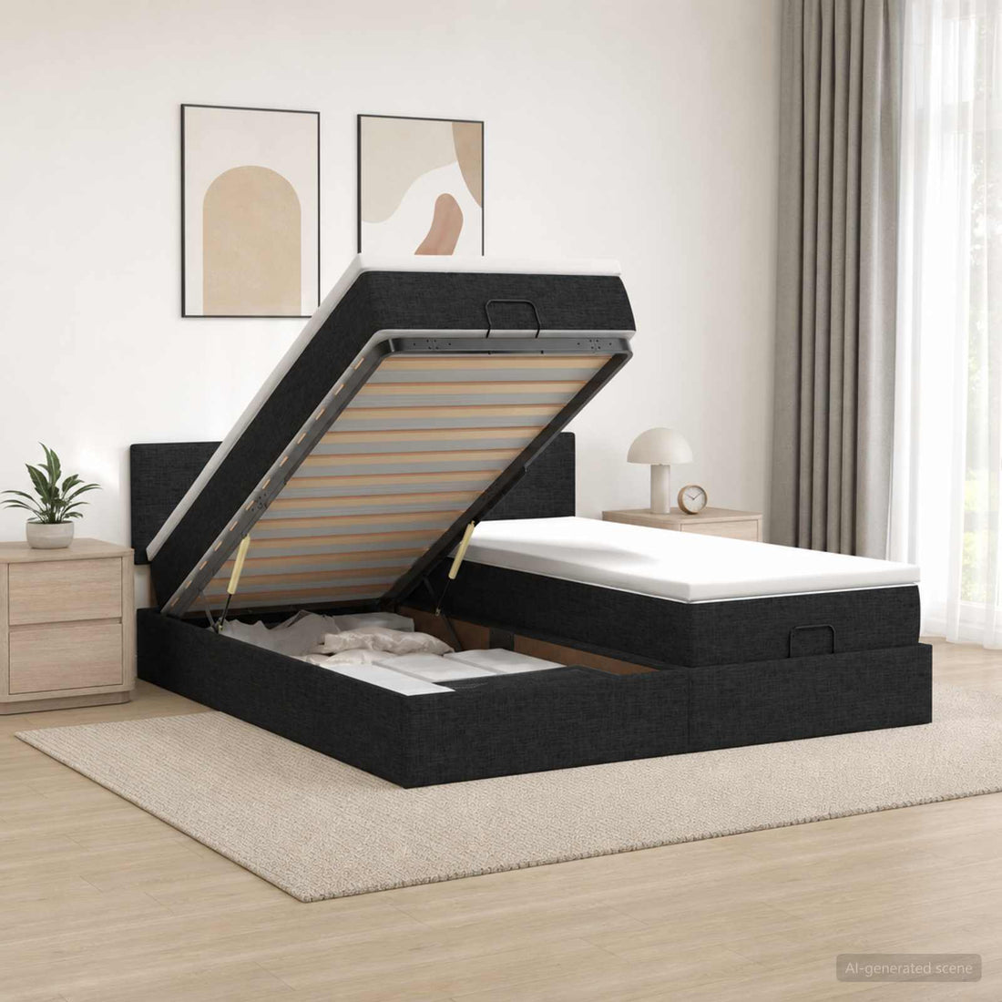 vidaXL Cama tipo otomana con colchón y LED Negro 200 x 200 cm Tela