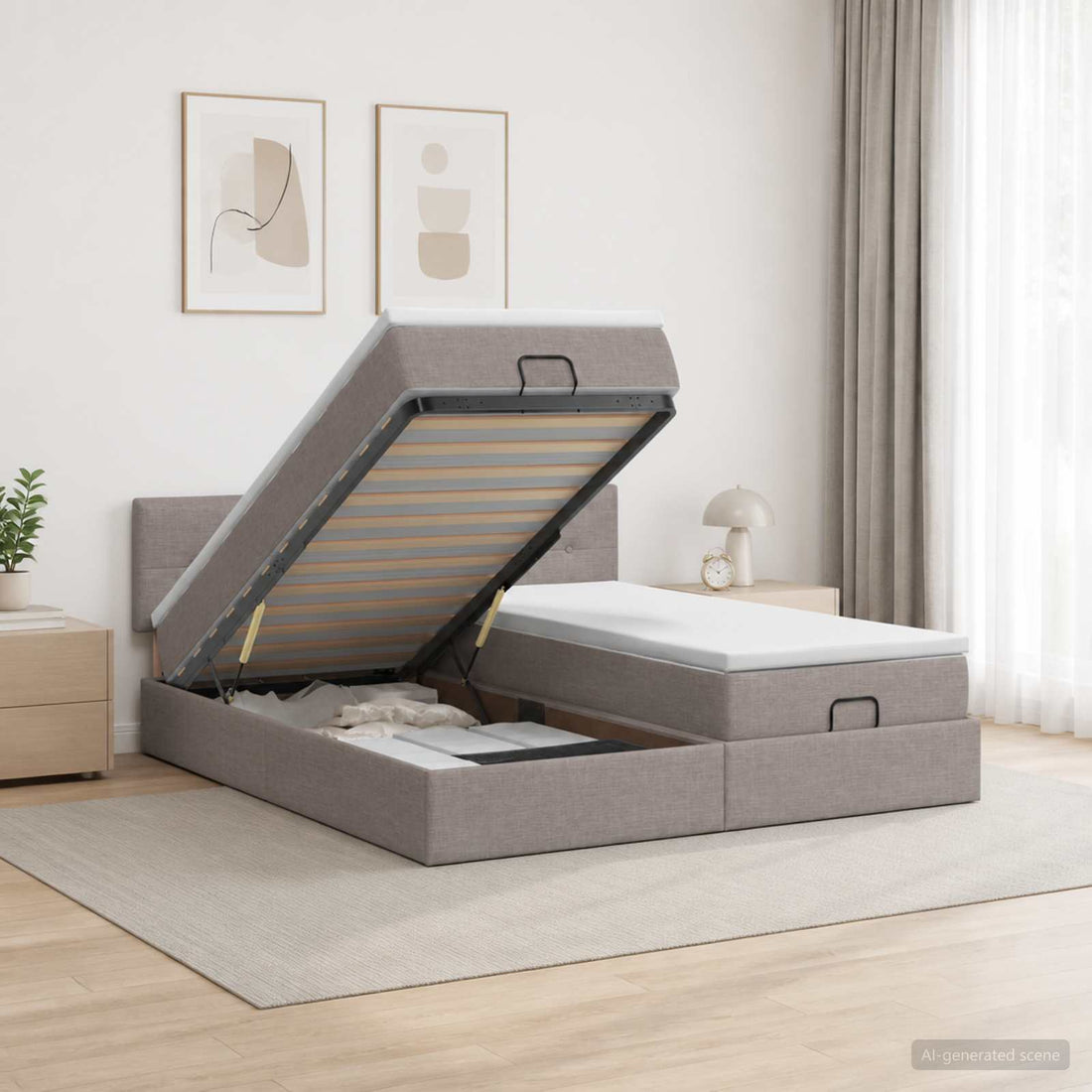 vidaXL Cama otomana con colchón con cabecera 2 uds. Topo Tela