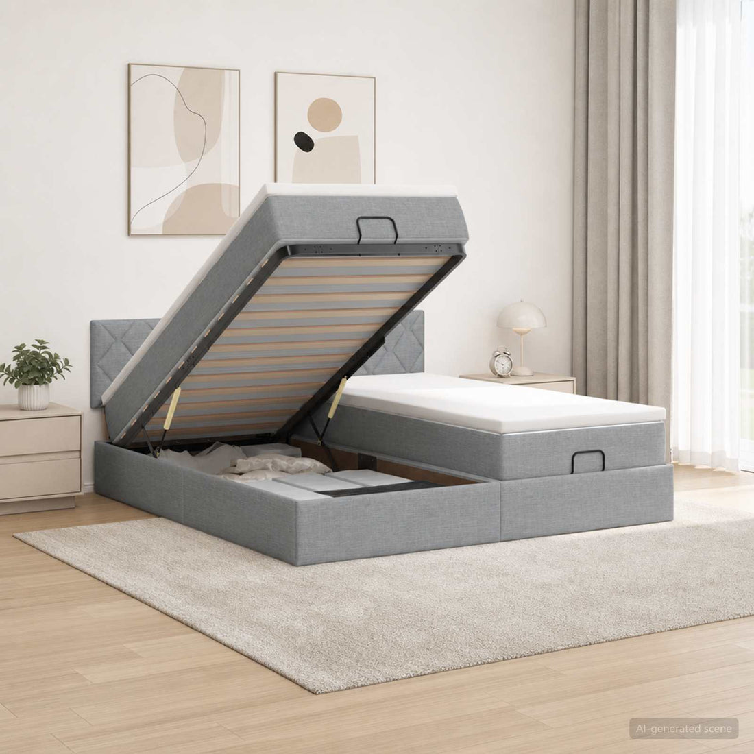 vidaXL Cama otomana con colchón con cabecera 2 uds. Gris Claro Tela