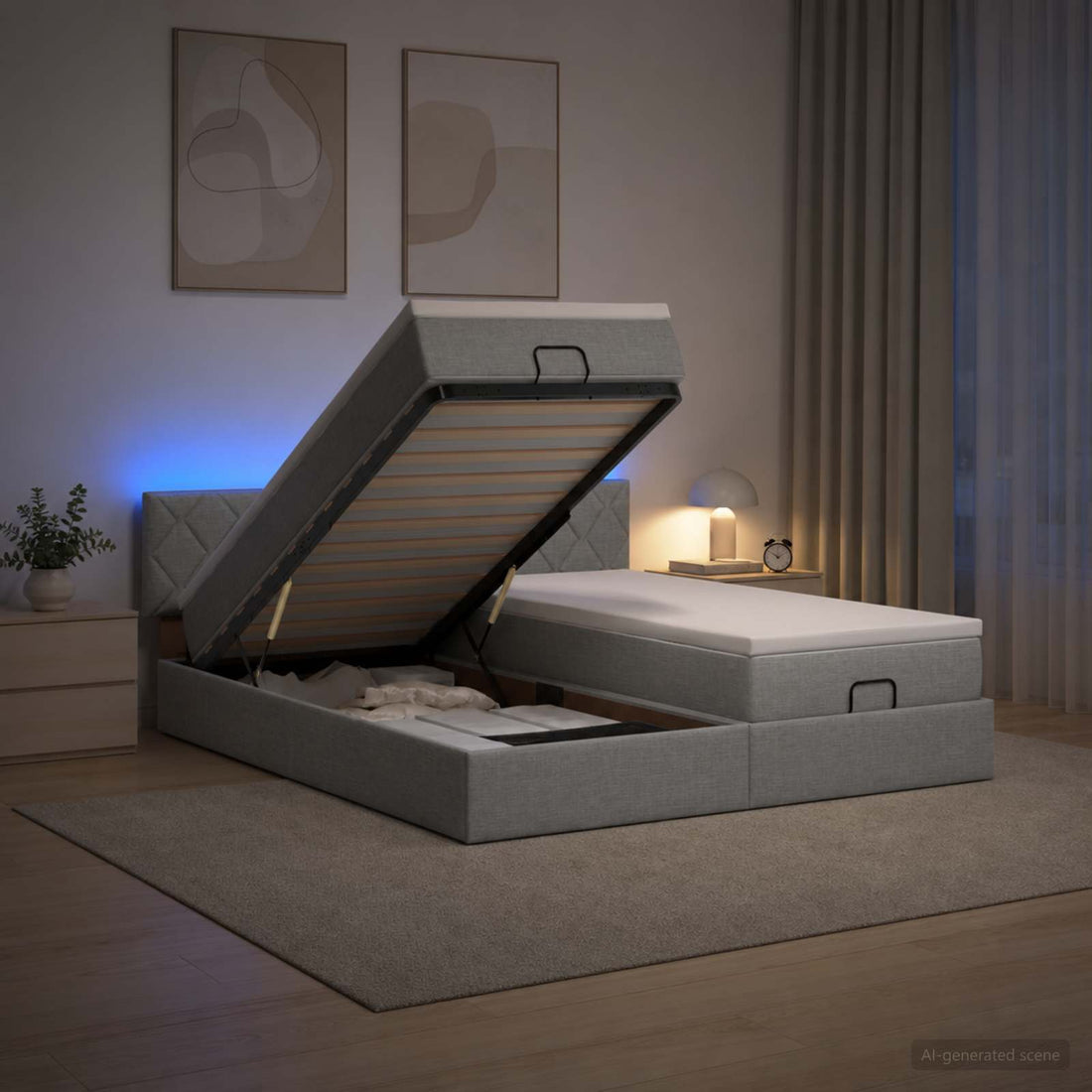 vidaXL Cama tipo otomana con colchón y LED Gris Claro 160 x 200 cm