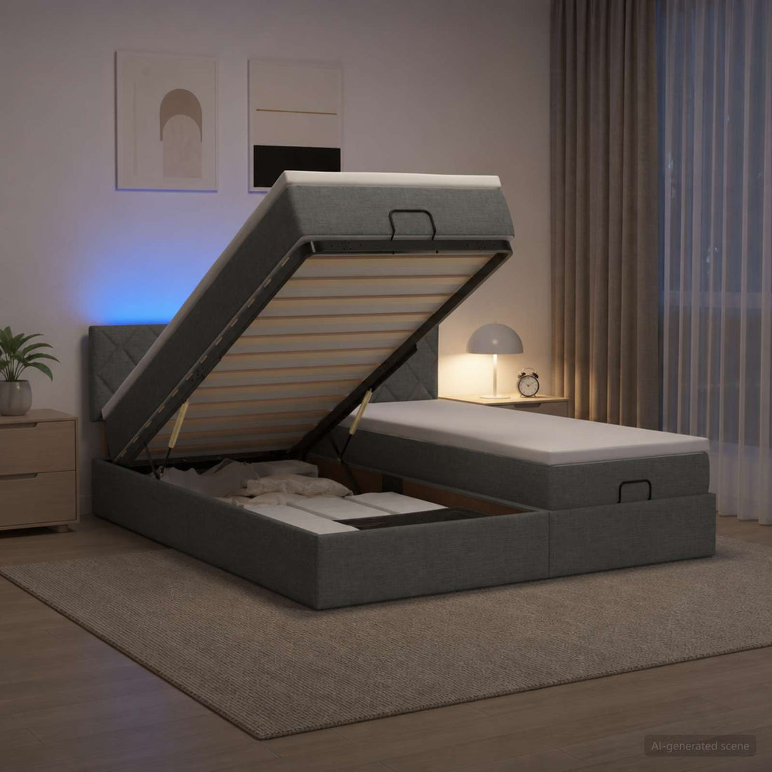 vidaXL Cama tipo otomana con colchón y LED Gris oscuro 200 x 200 cm
