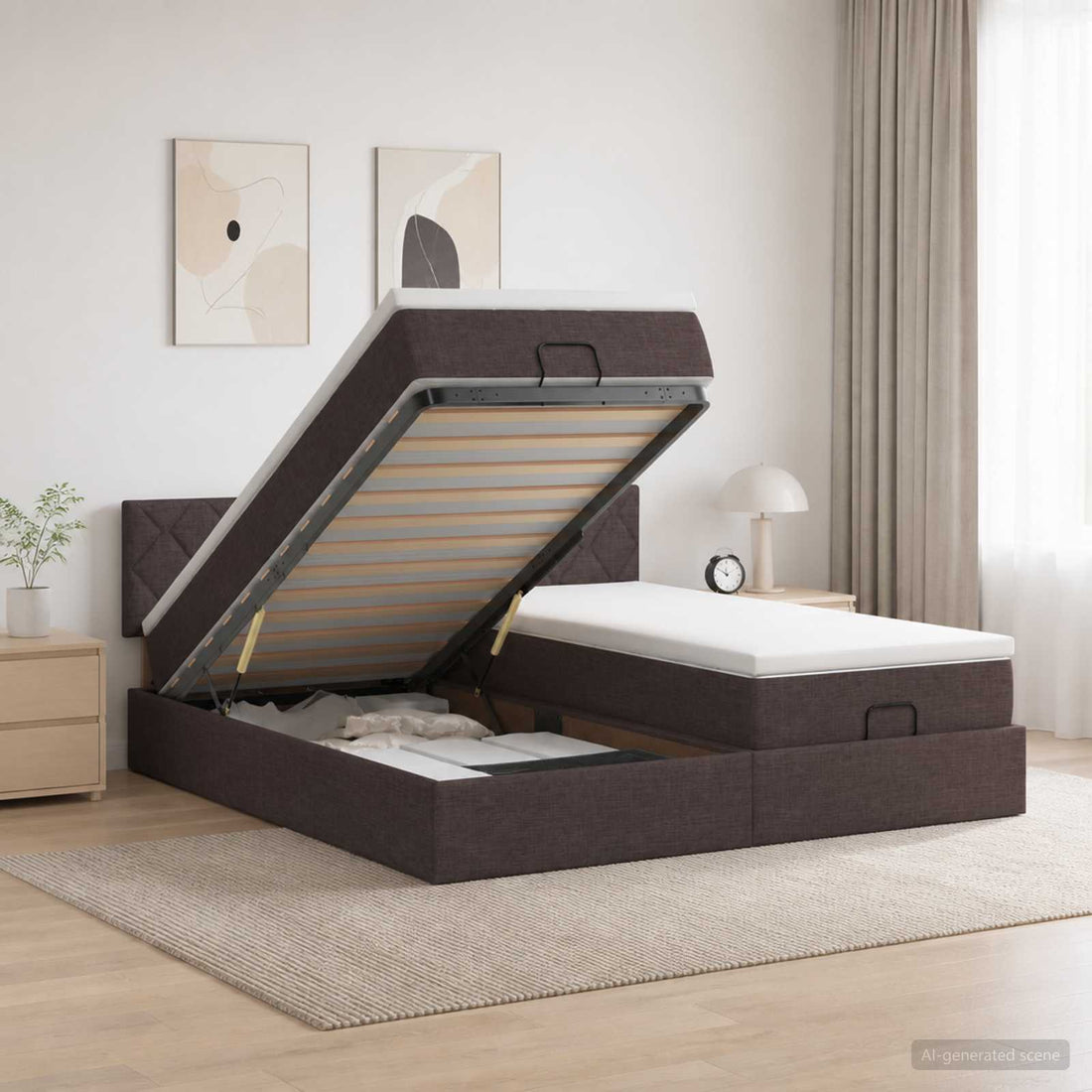 vidaXL Cama tipo otomana con colchón y LED Marrón Oscuro 200 x 200 cm