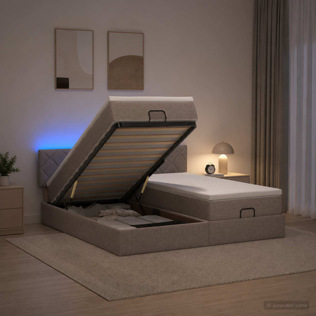 vidaXL Cama tipo otomana con colchón y LED Topo 160 x 200 cm Tela