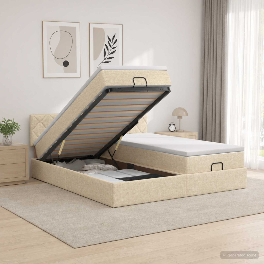 vidaXL Cama tipo otomana con colchón y LED Crema 180 x 200 cm Tela