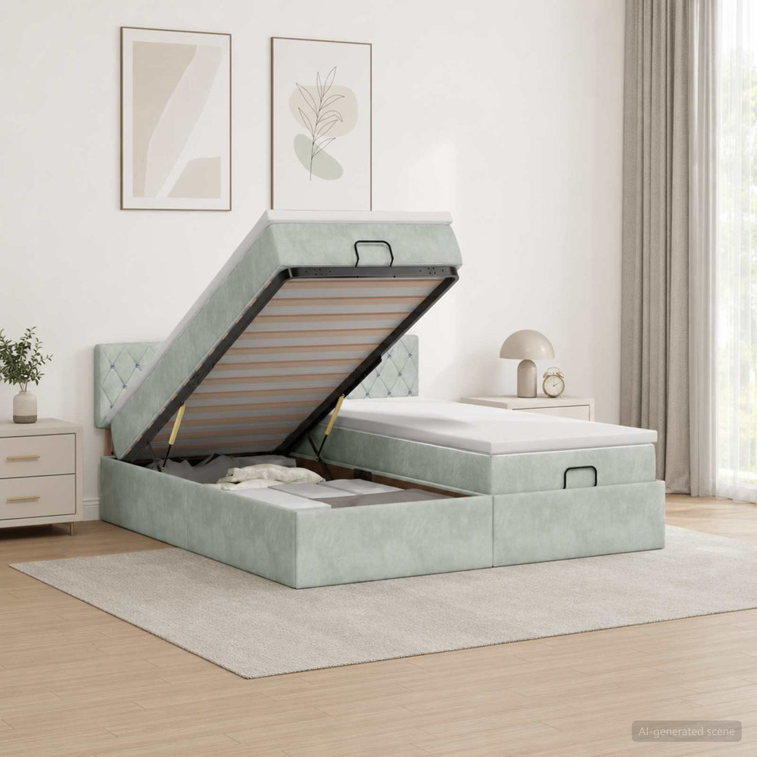 vidaXL Cama tipo otomana con colchón y LED Gris Claro 200 x 200 cm