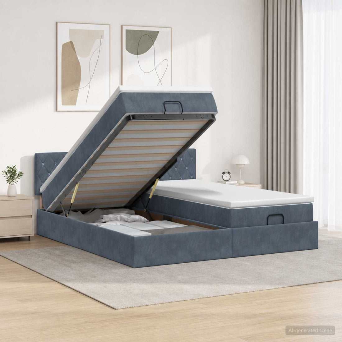 vidaXL Cama otomana con colchón 2 pcs Gris oscuro Terciopelo