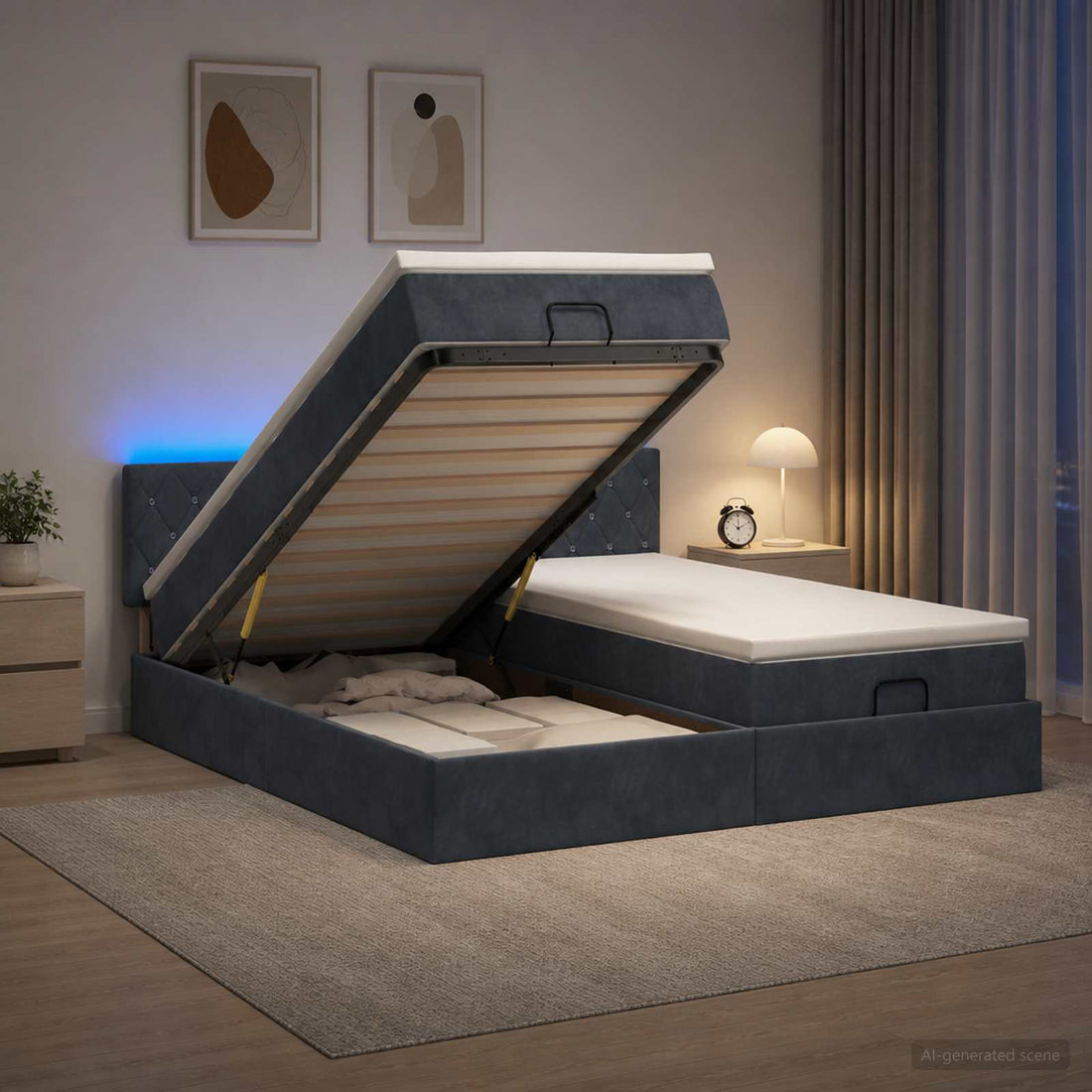 vidaXL Cama tipo otomana con colchón y LED Gris oscuro 160 x 200 cm