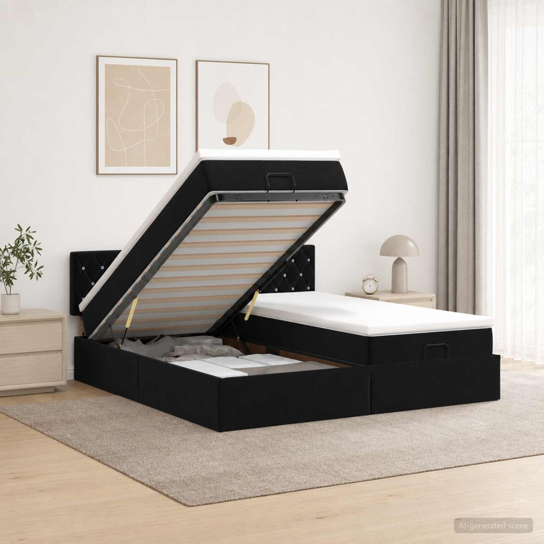 vidaXL Cama tipo otomana con colchón y LED Negro 200 x 200 cm