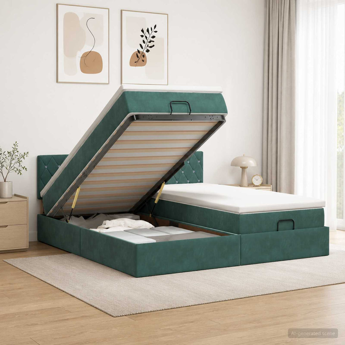 vidaXL Cama otomana con colchón 2 pcs Verde oscuro Terciopelo