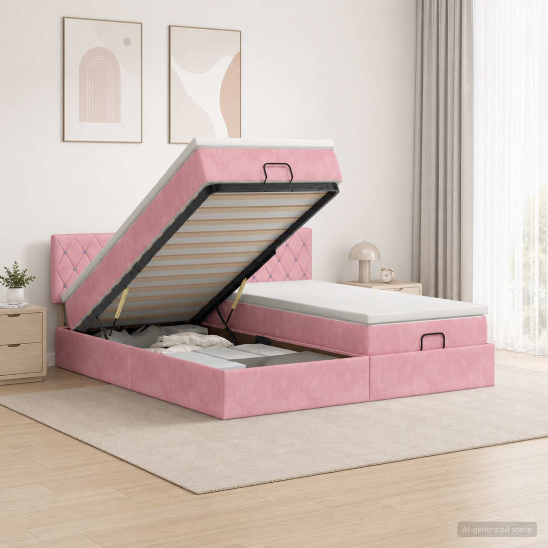 vidaXL Cama tipo otomana con colchón y LED Rosa 180 x 200 cm
