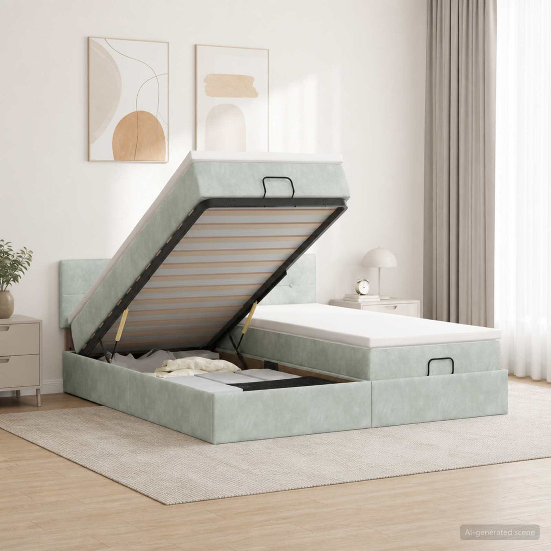 vidaXL Cama tipo otomana con colchón y LED Gris Claro 200 x 200 cm