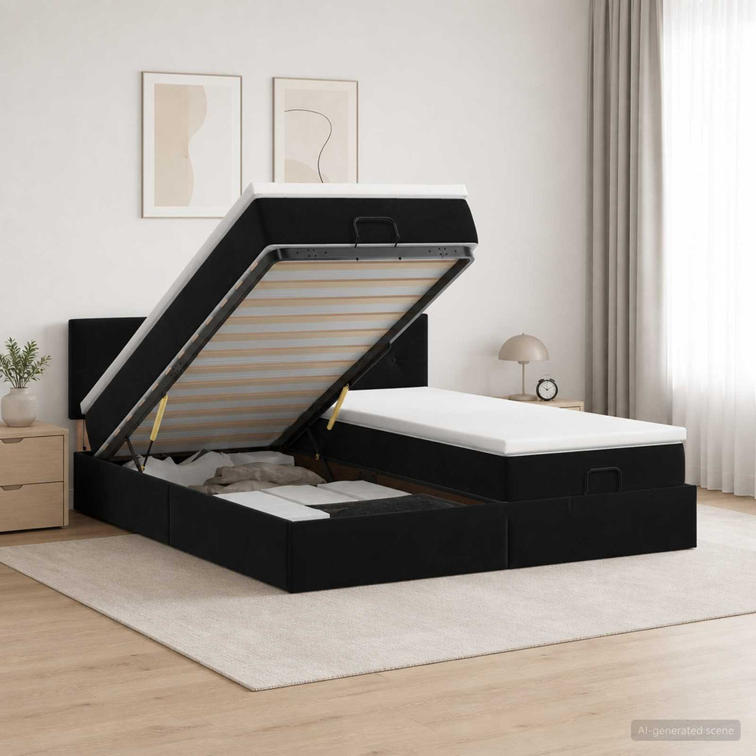 vidaXL Cama otomana con colchón con cabecera 2 uds. Negro Terciopelo