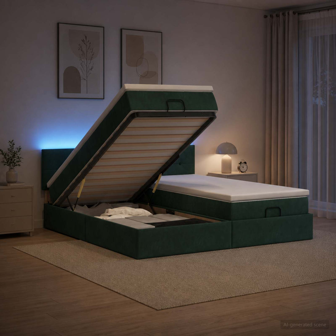 vidaXL Cama tipo otomana con colchón y LED Verde oscuro 180 x 200 cm