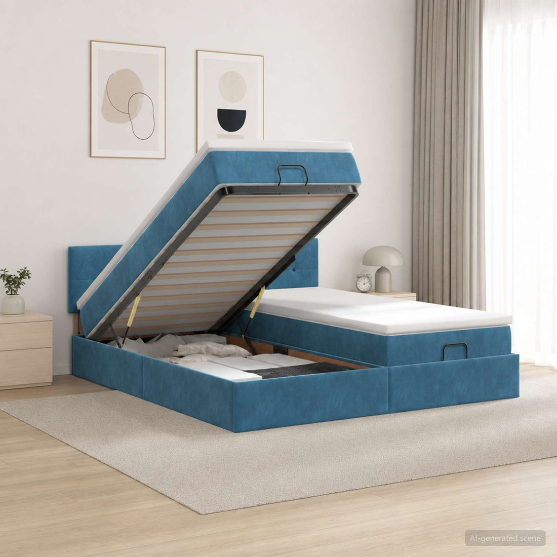 vidaXL Cama otomana con colchón 2 uds. Azul Oscuro Terciopelo