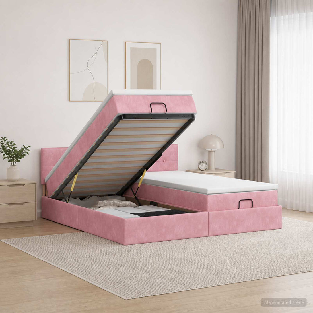 vidaXL Cama otomana con colchón con cabecera 2 uds. Rosa Terciopelo