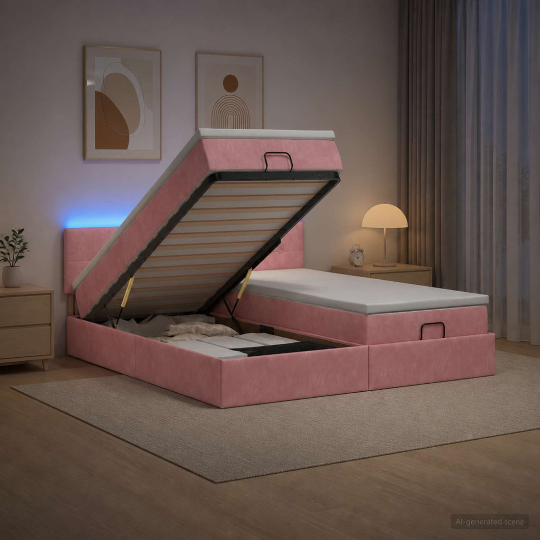 vidaXL Cama tipo otomana con colchón y LED Rosa 180 x 200 cm